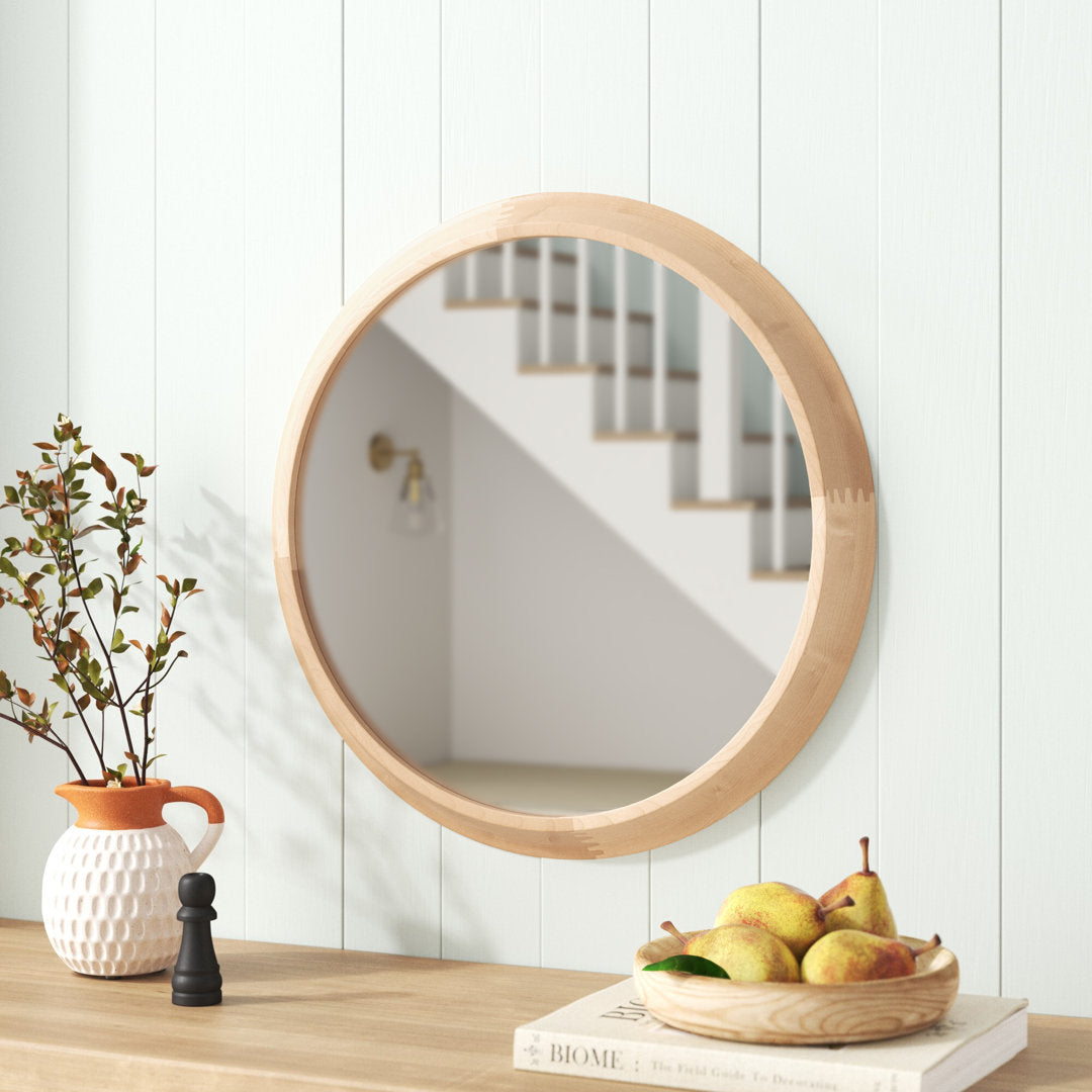 Laylah Wood Framed Mirror 24" Diameter Natural Sand & Stable™