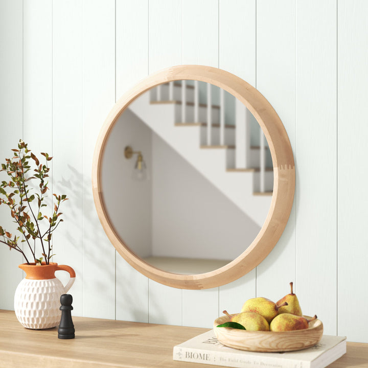 Laylah Wood Framed Mirror 24" Diameter Natural Sand & Stable™
