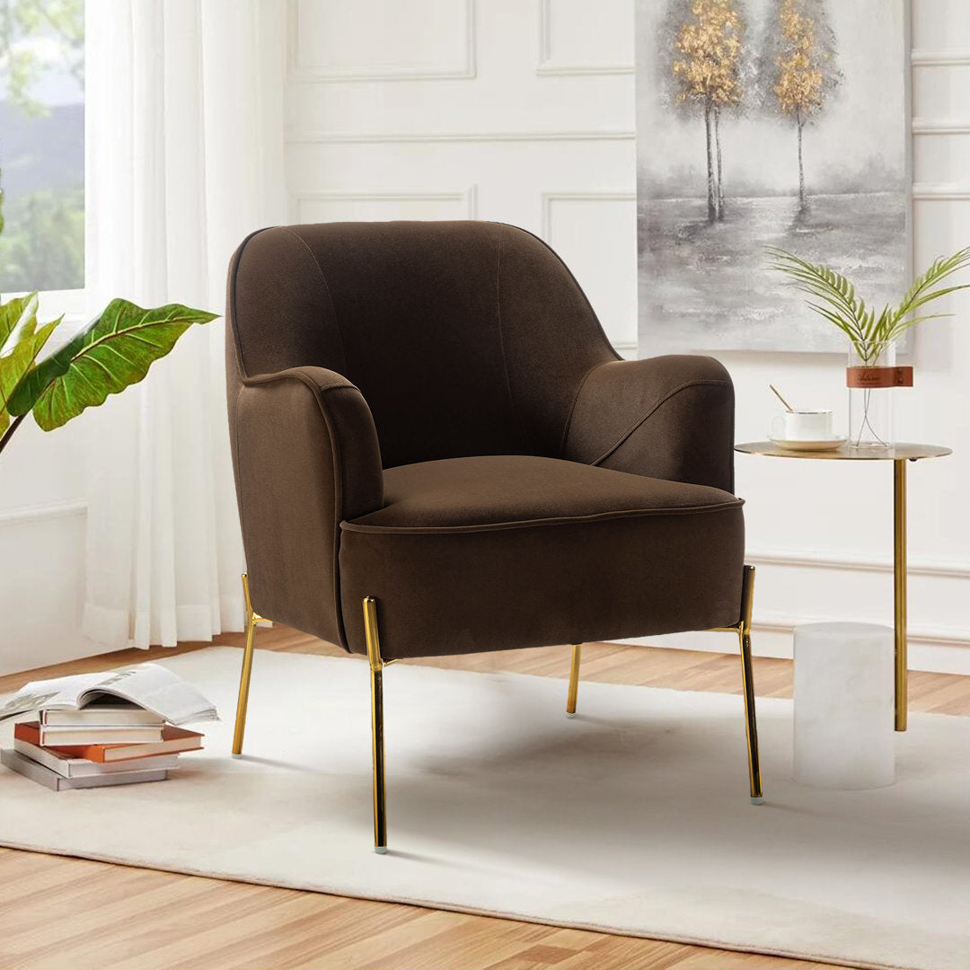 Cleo 26" Wide Contemporary Chair with Recessed Arms Etta Avenue™ Fabric: Brown Velvet