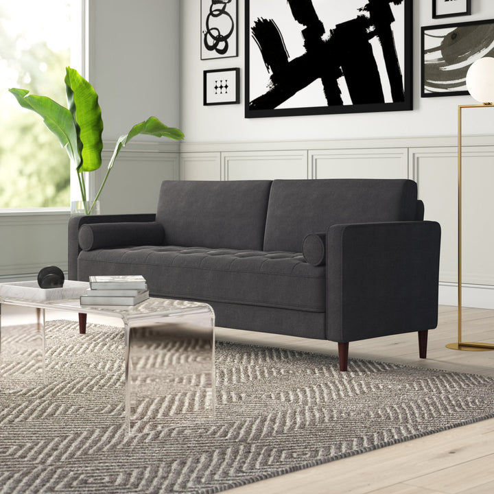 Garren 75.6'' Square Arm Tufted Sofa Mercury Row® Fabric: Heather Grey Linen