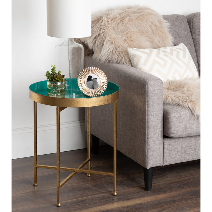 Ekta Tray Top Cross Legs End Table Willa Arlo™ Interiors Table Base Color: Gold, Table Top Color: Teal