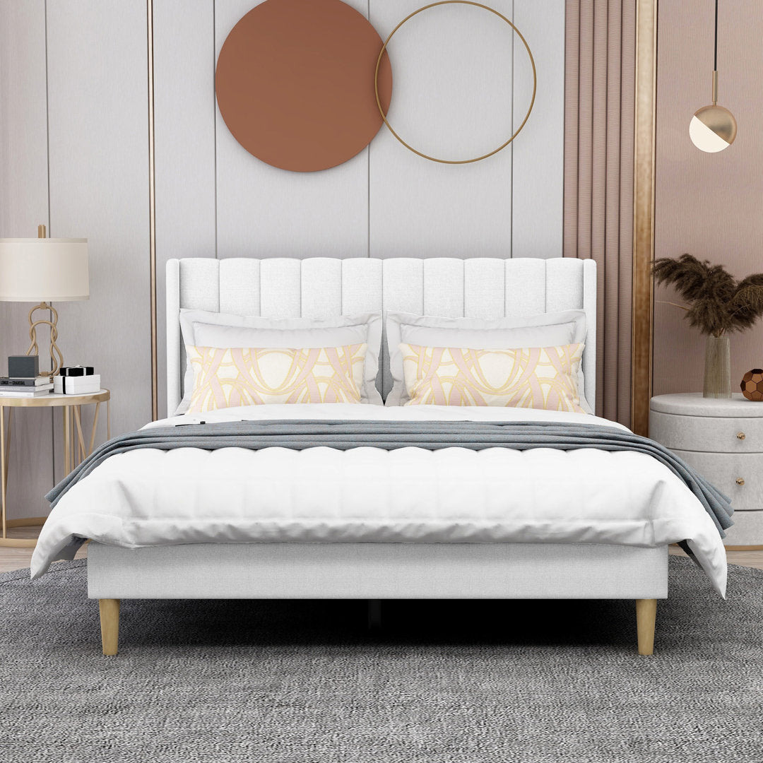 Eriksay Low Profile Upholstered Platform Bed with Wingback Headboard Wade Logan® Color: New White Linen Size: Queen