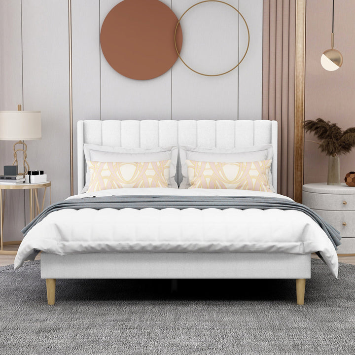 Eriksay Low Profile Upholstered Platform Bed with Wingback Headboard Wade Logan® Color: New White Linen Size: Queen