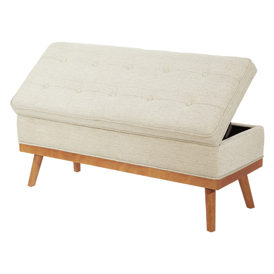 Boyu Upholstered Flip Top Storage Bench George Oliver Upholstery Color: Beige Polyester Blend