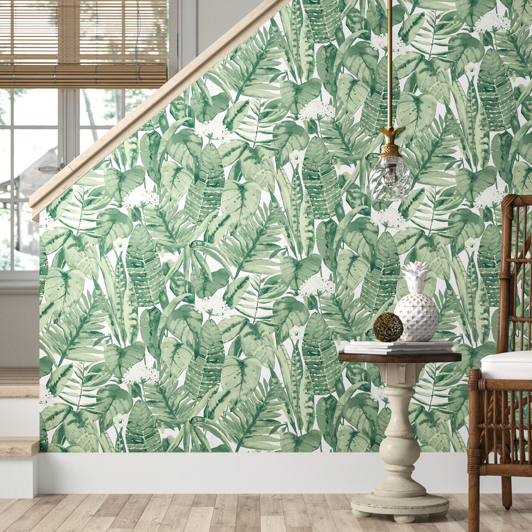 Tropical Peel And Stick Wallpaper Bay Isle Home™ Color: Green