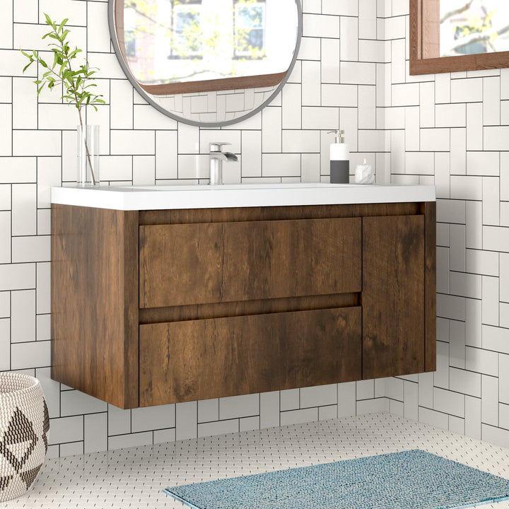 Ayeasha 42" Wall-Mounted Single Bathroom Vanity Set Ivy Bronx Base Finish: Rosewood