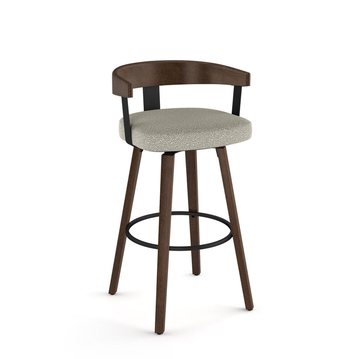 Calvion Swivel Counter & Bar Stool with Wooden Backrest Wade Logan® Upholstery: Light Beige/Gray Bouclé, Seat Height: Counter Stool (26.25" Seat Height)