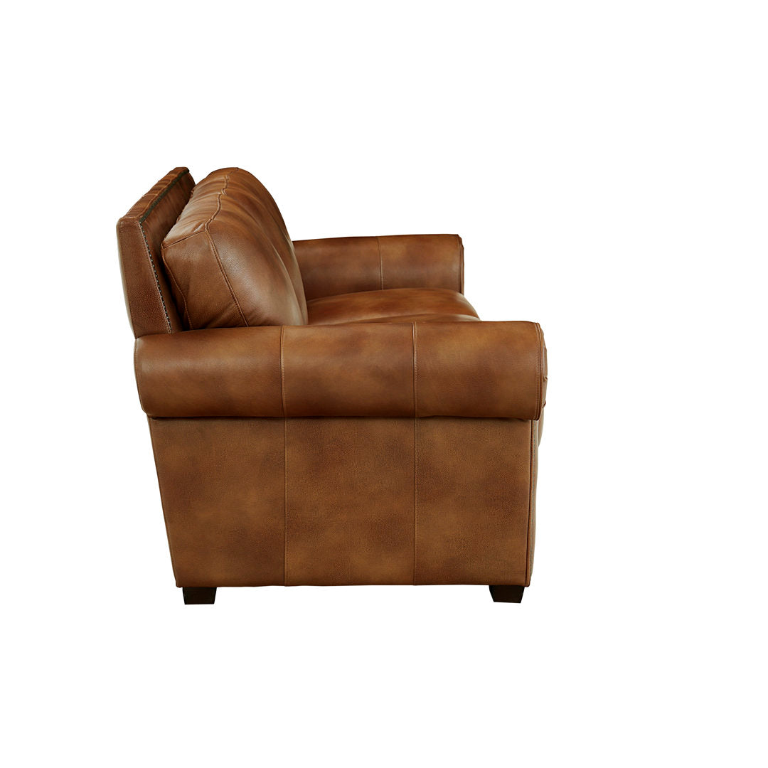 Iwan 90" Genuine Leather Rolled Arm Sofa Canora Grey
