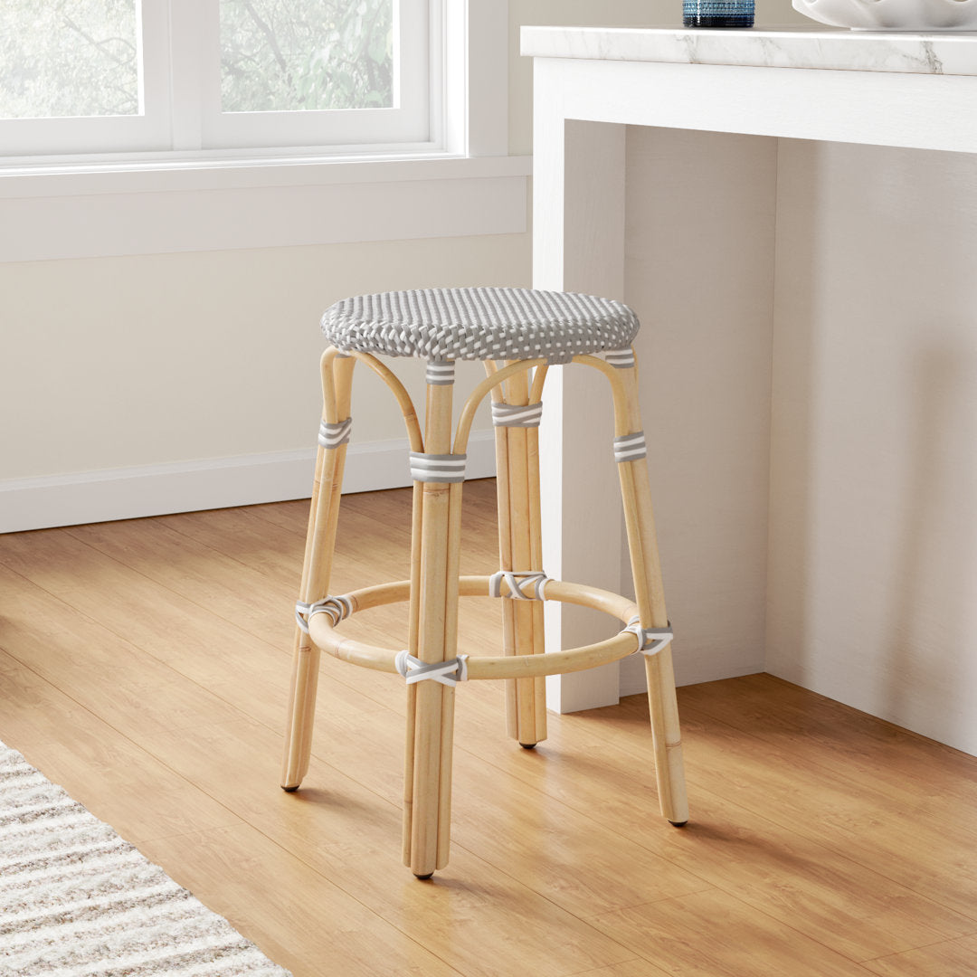 Alastair Bar & Counter Stool Birch Lane™ Color: Gray/White Dot/Natural Rattan Frame Seat Height: Counter Stool (24" Seat Height)