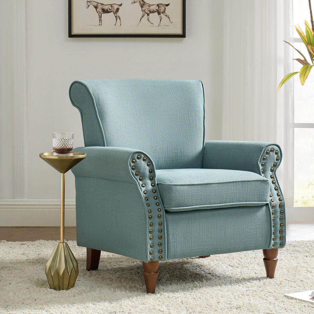 Asul Upholstered Armchair with Solid Wood Legs Wade Logan® Fabric: Blue Polyester