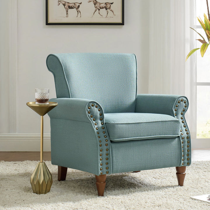 Asul Upholstered Armchair with Solid Wood Legs Wade Logan® Fabric: Blue Polyester