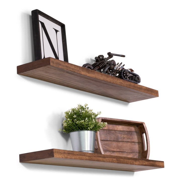 Bridgecliff 2 Piece Poplar Solid Wood Floating Shelf (Set of 2) Rosalind Wheeler Size: 1.38" H x 36" W x 10" D Finish: Buckskin