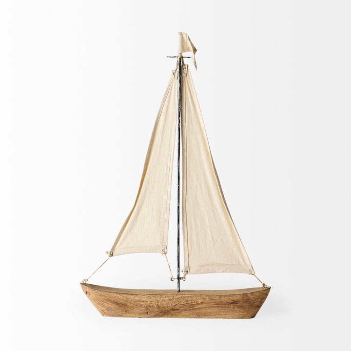 Armentrout 21" Brown And Natural Wood Metal And Fabric Sailboat Tabletop Sculpture Beachcrest Home™ Size: 32" H x 2.5" W x 22" D