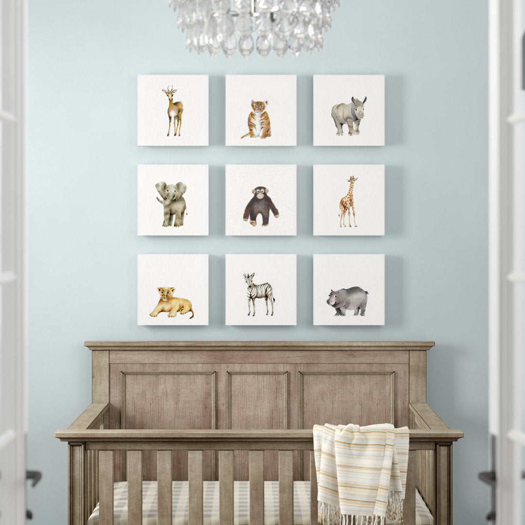 Aylin 'Watercolor Zoo Animal Illustration' 9 Piece Canvas Art Three Posts™ Baby & Kids