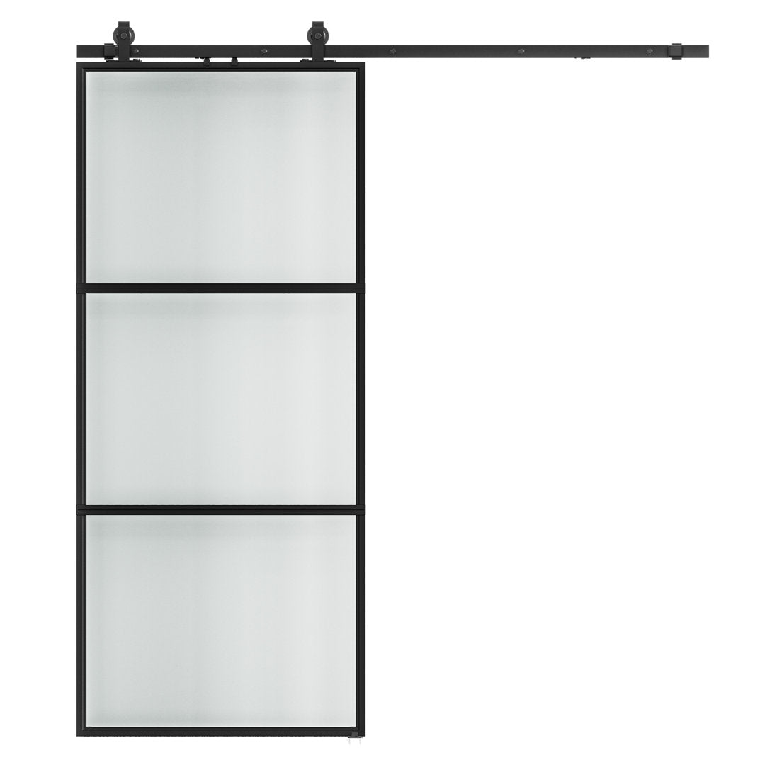 Metal and Glass Sliding Barn Door with Installation Hardware Kit ( Soft-close Included) LDB_BUILDING Size: 36" x 84" Finish: Frosted