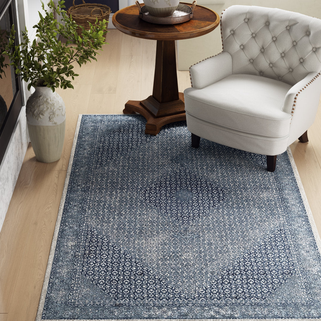 Emette Oriental Handmade Wool Area Rug in Dark Blue Bungalow Rose Rug Size: Rectangle 8'6" x 11'6"
