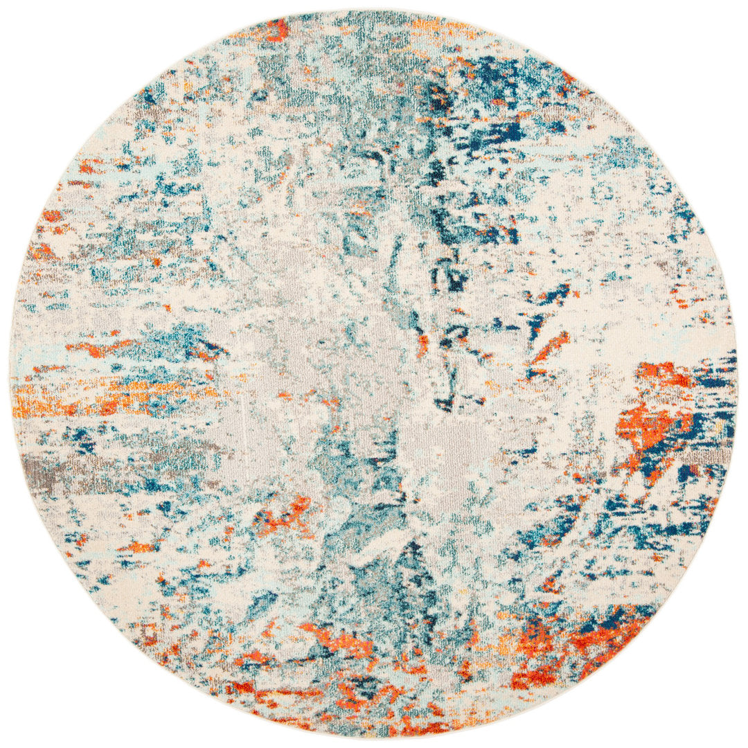 Felty Abstract Cream/Orange/Blue Rug Langley Street® Rug Size: Round 6'7"