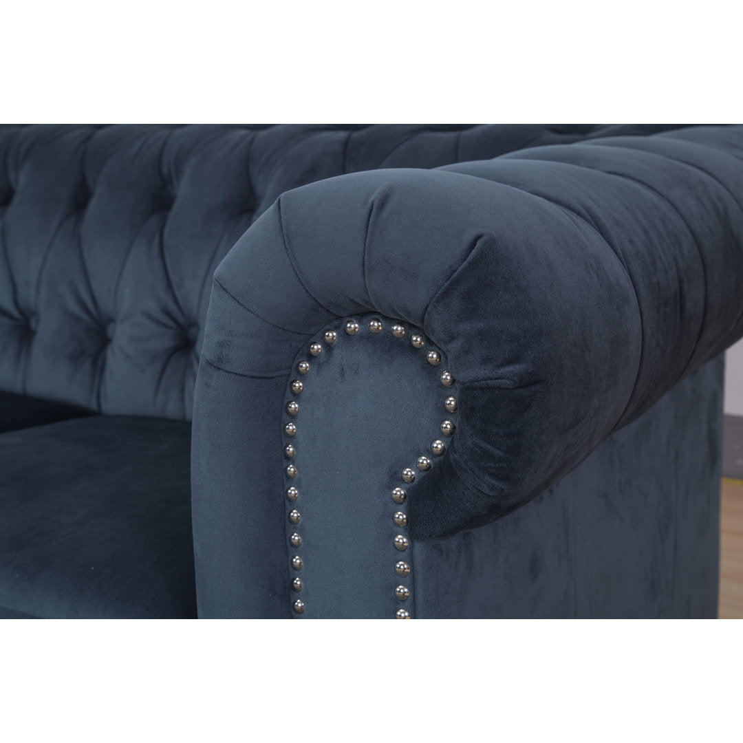 Ophelie 87" Rolled Arm Chesterfield Sofa Birch Lane™ Fabric: Navy Blue Velvet