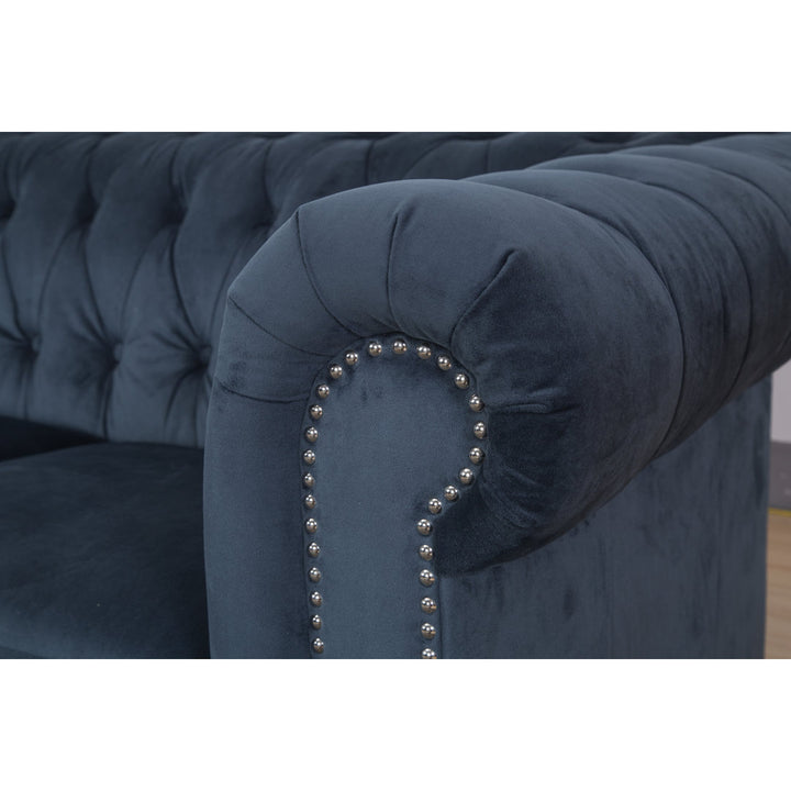 Ophelie 87" Rolled Arm Chesterfield Sofa Birch Lane™ Fabric: Navy Blue Velvet