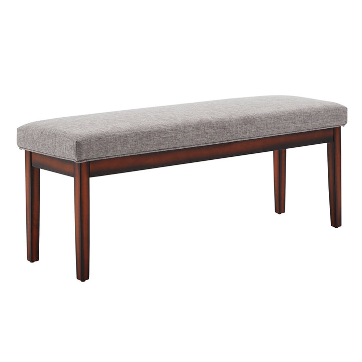 Lancaster Solid Wood Bench Three Posts™ Upholstery Color: Gray Linen