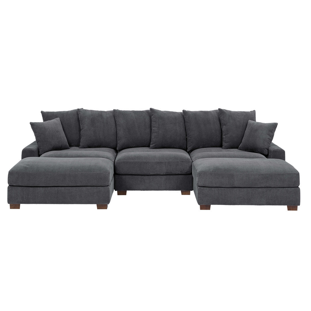 Ashira 126.5" Wide Reversible Modular Corner Sectional with Ottoman Wade Logan® Body Fabric: Gray Corduroy
