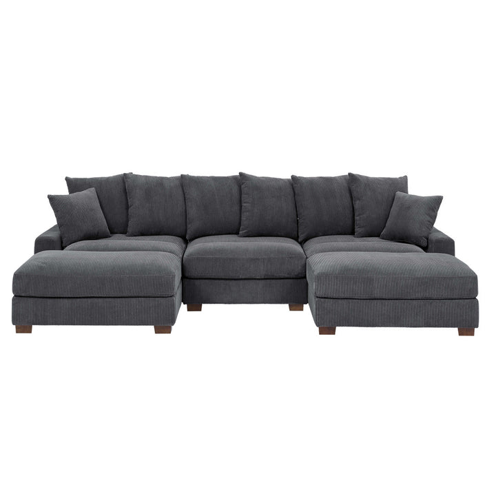 Ashira 126.5" Wide Reversible Modular Corner Sectional with Ottoman Wade Logan® Body Fabric: Gray Corduroy