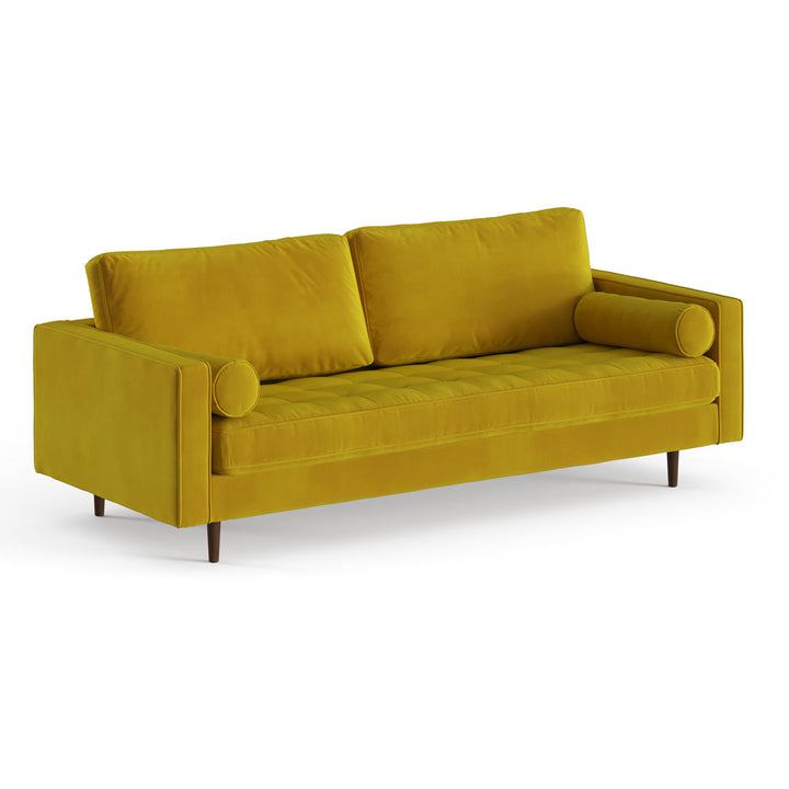 Geo 84" Upholstered Sofa AllModern Fabric: Bella Gold Performance Velvet