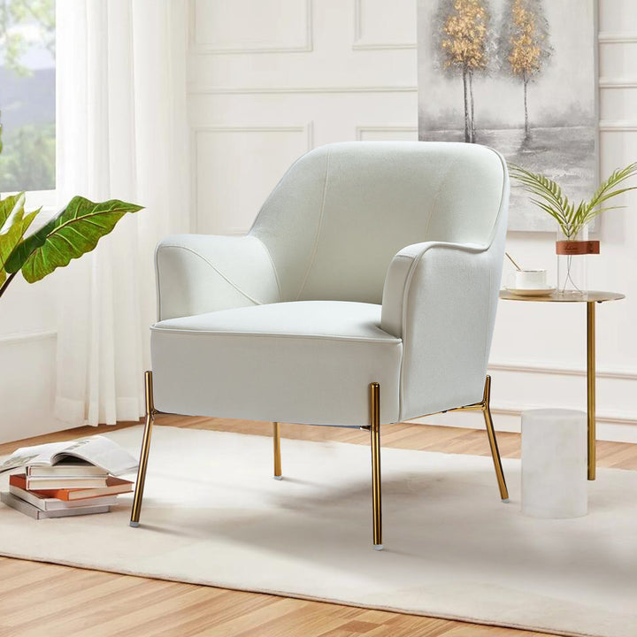Cleo 26" Wide Contemporary Chair with Recessed Arms Etta Avenue™ Fabric: Ivory Velvet