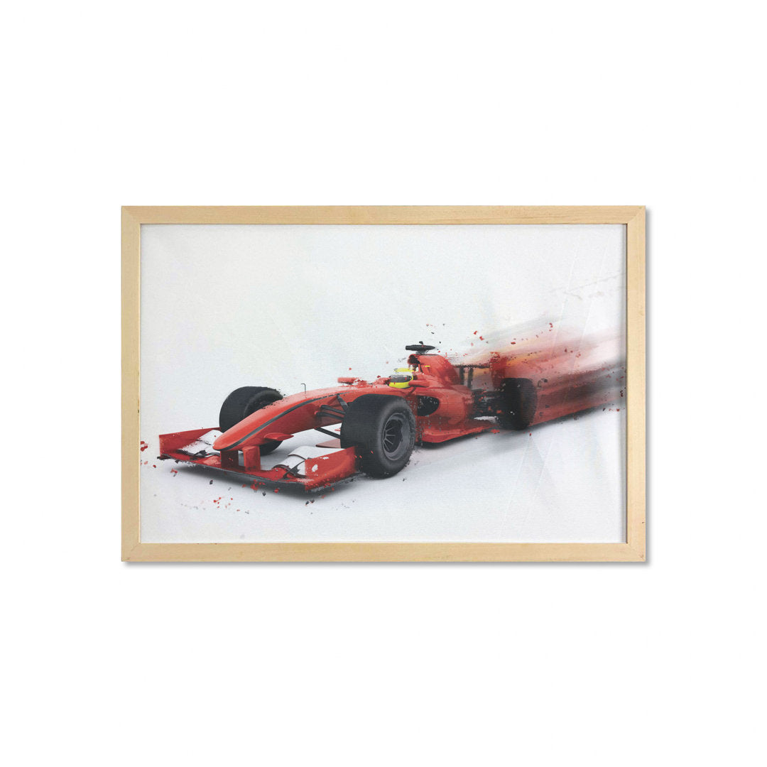 Ambesonne Cars Wall Art With Frame, Generic Formula Racing Car Illustration With Special Effect Turbo Motion Auto Print, Printed Fabric Poster For Bathroom Living Room Dorms, 35" X 23", Black And Red East Urban Home
