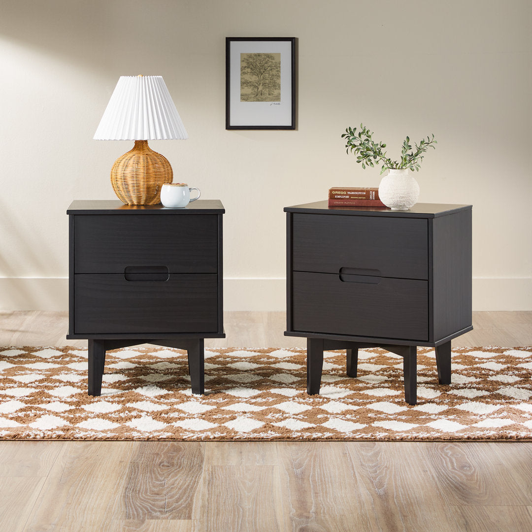 Aizlyn Mid-Century Modern Solid Wood Groove-Handle Nightstands (Set of 2) Wade Logan® Color: Black