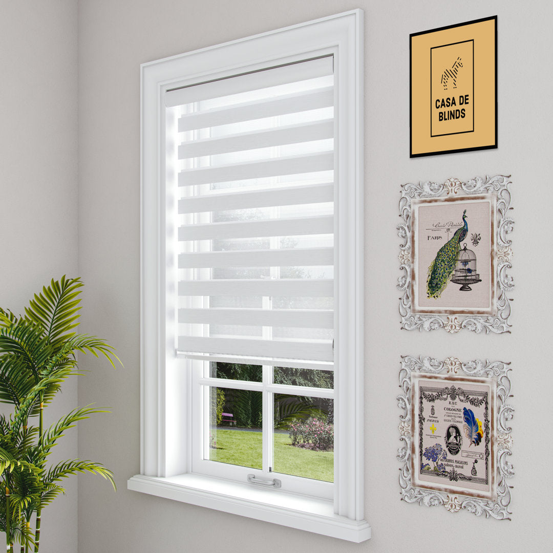 Zebra Blinds Window Dual Layer Roller Shades, Corded Horizontal Blind, Bedroom, Privacy, 72" Length Symple Stuff Color: White Size: 32"W x 72"L