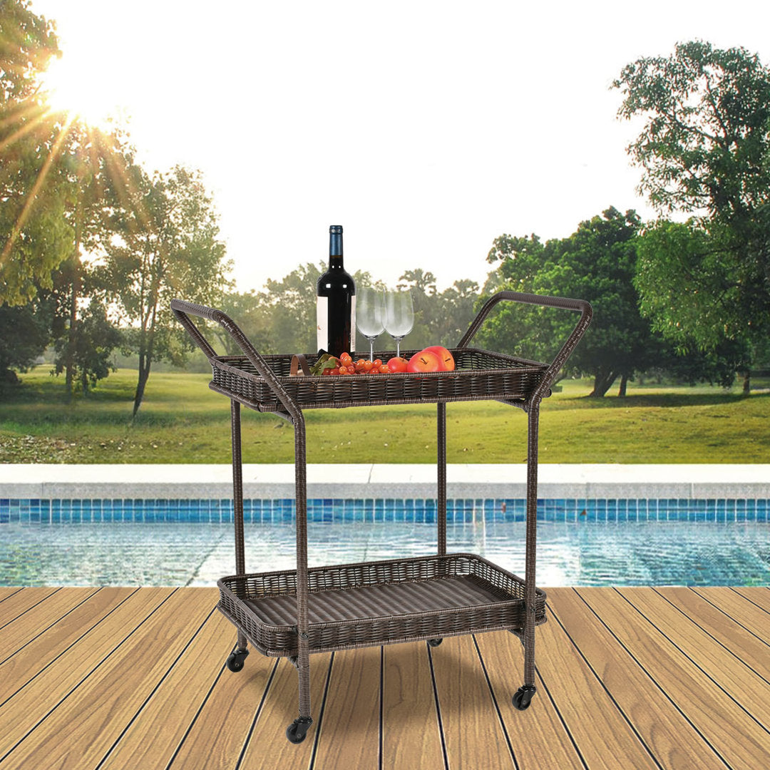 Warba Bar Cart with Metal Frame and Wicker Outer Bay Isle Home™ Color: Espresso