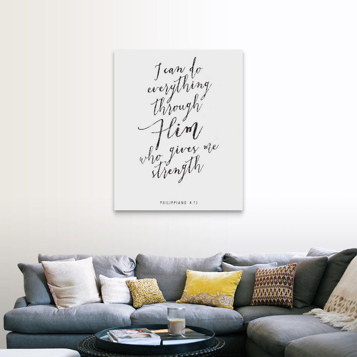 Handlettered Bible Verse - Philippians 4:13 - Textual Art Print on Canvas Gracie Oaks Size: 45" H x 36" W x 1.25" D Format: Wrapped Canvas