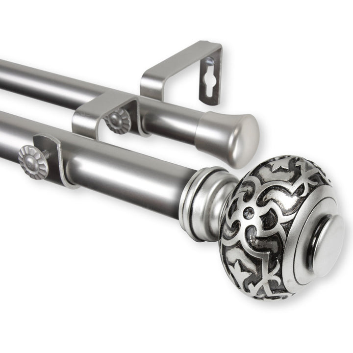 Lisson Adjustable 1" Double Curtain Rod Fleur De Lis Living Size: 28" - 48" Finish: Satin Nickel
