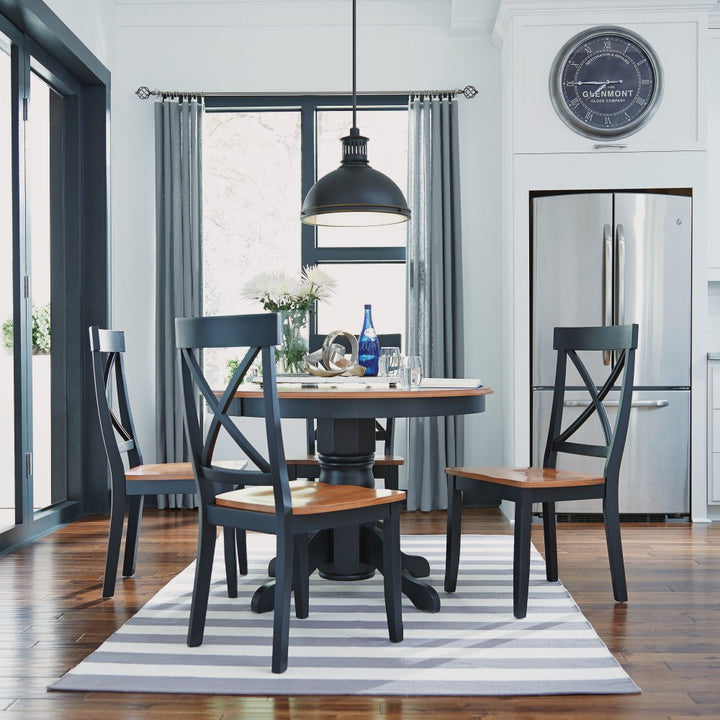 Standridge 42'' Solid Wood Pedestal Dining Table August Grove® Color: Black / Oak