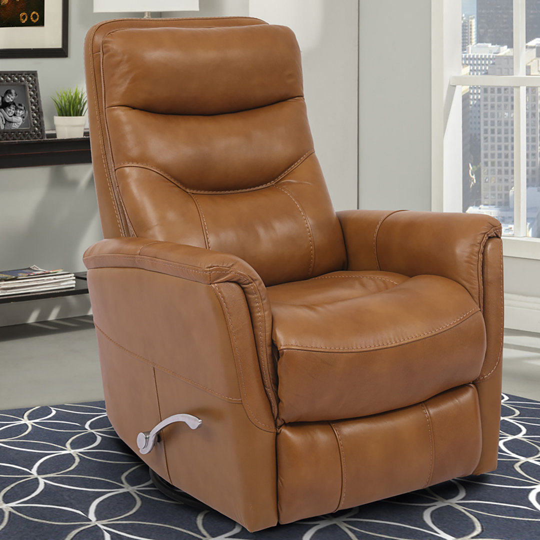 30" Top Grain Leather Manual Swivel Glider Recliner with Flared Arms Red Barrel Studio® Upholstery Color: Butterscotch Genuine Leather