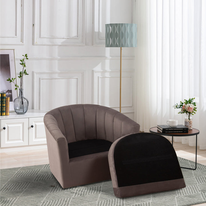 Lydia 29.5" Wide Velvet Upholstered Swivel Barrel Chair Latitude Run® Body Fabric: Gray Cotton Blend