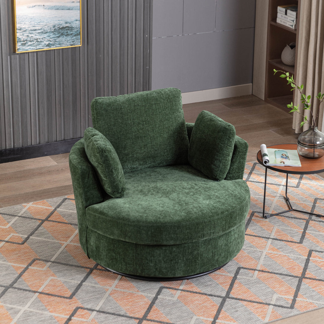 Achorn 42.26" W Polyester Recessed Arm Slipcovered Swivel Barrel Chair Hokku Designs Fabric: Green Polyester