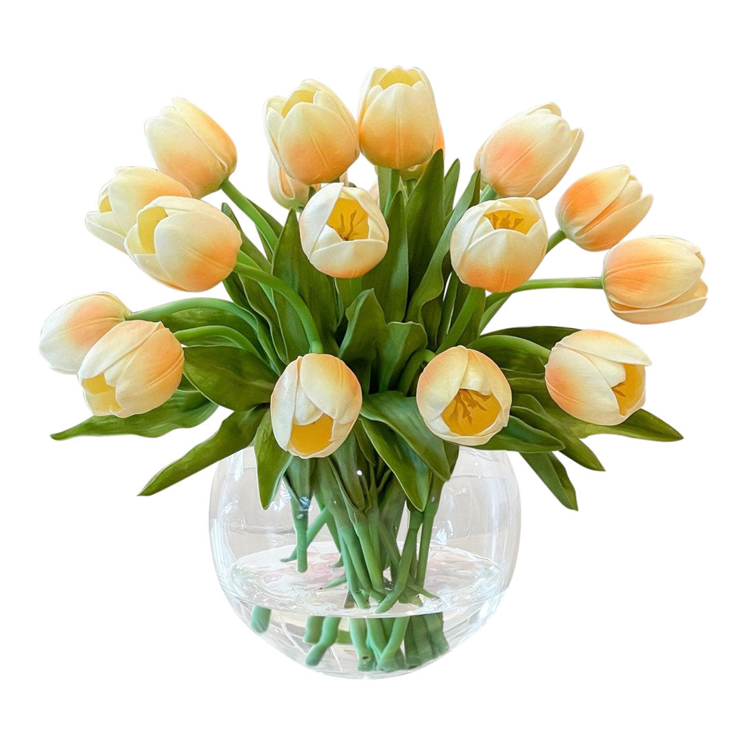 Tulip in Vase Primrue Flowers/Leaves Color: Yellow Ombre