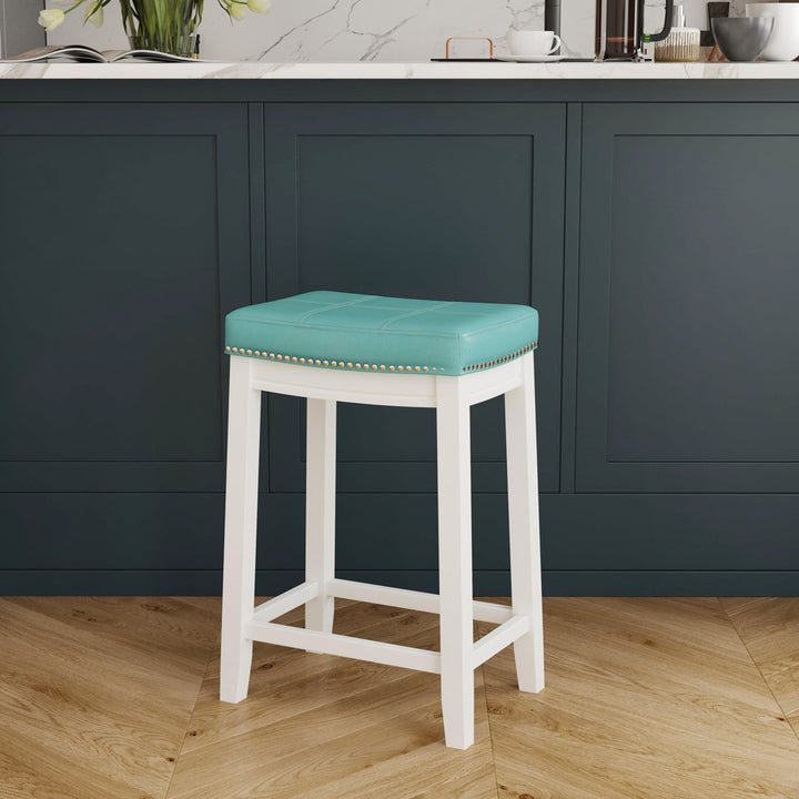 Arlyce Counter & Bar Solid Wood Backless Stool with Upholstered Seat Lark Manor™ Seat Height: Counter Stool (26.5" Seat Height)