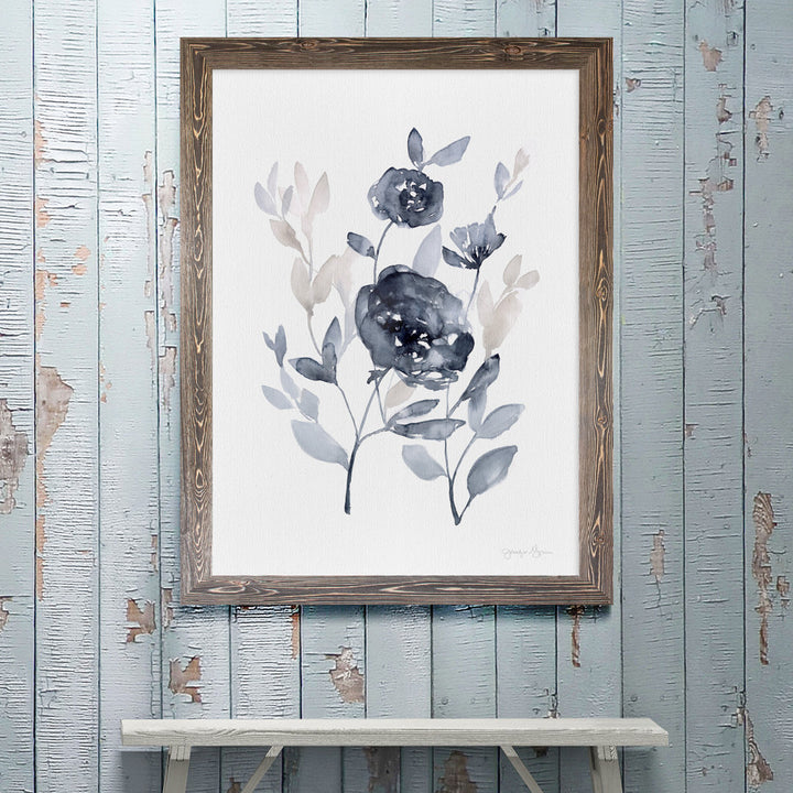 Peonies In Gray II' - Picture Frame Print on Glass Winston Porter Size: 32" H x 44" W x 1.25" D Format: Framed Espresso Canvas