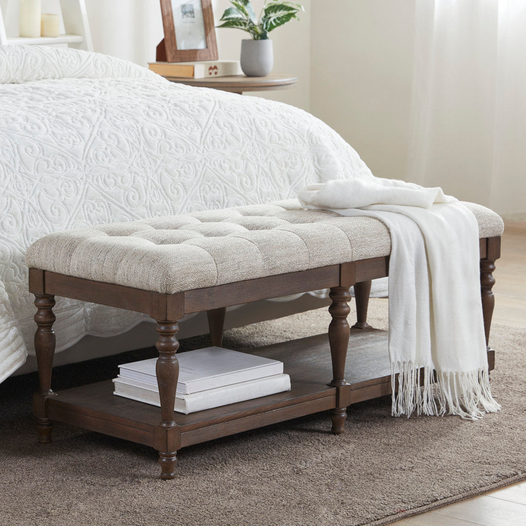 Martha Stewart Highland Tufted Accent Bench with Shelf Martha Stewart