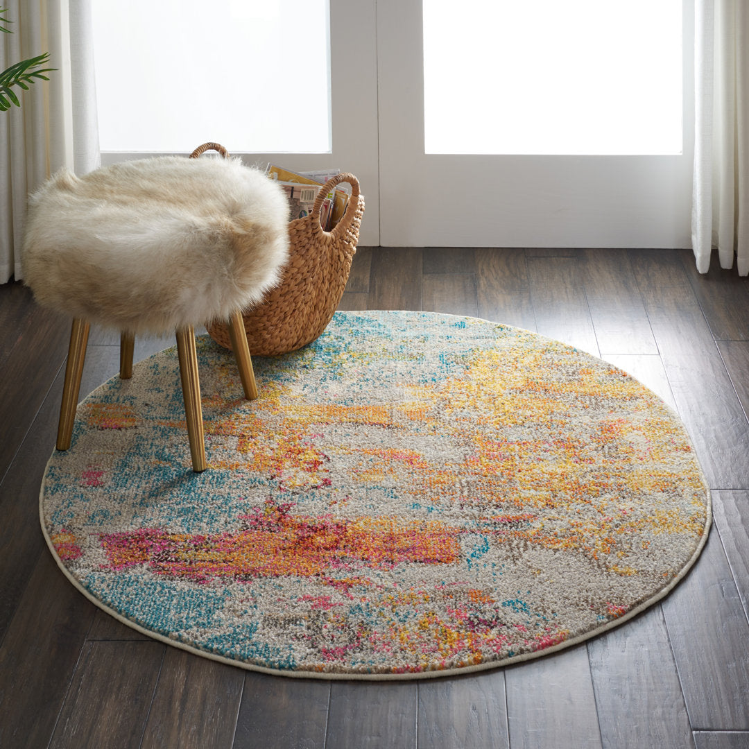 Adrihana Abstract Blue/Yellow Area Rug Williston Forge Rug Size: Round 7'10"