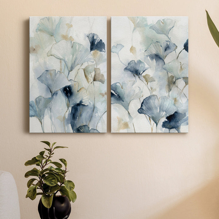 Indigo Ginkgo I - 2 Piece Wrapped Canvas Textual Art Set Lark Manor™ Size: 48" H x 64" W x 1.5" D