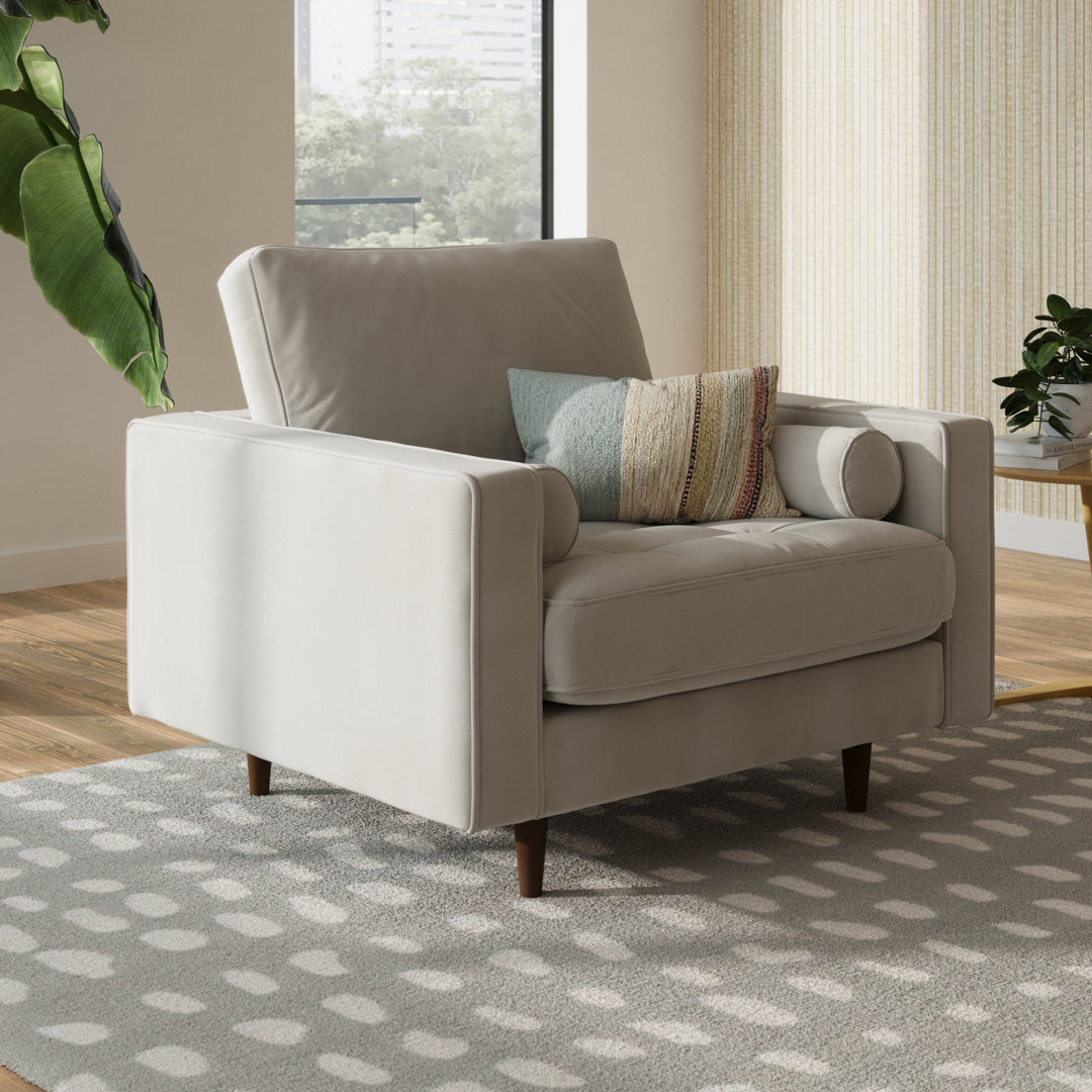 Geo Upholstered Armchair AllModern Fabric: Bella Platinum Performance Velvet