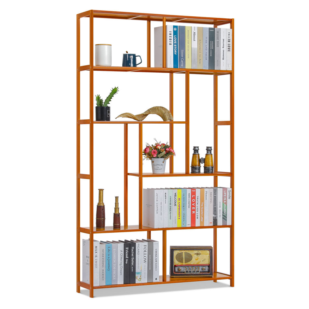 Bargersville Bamboo 5 Tiers Etagere Bookcase Staggered Bookshelf Open Book Storage Shelf Ebern Designs Size: (6 Shelves) 68.9" H x 39" W x 9.8" D