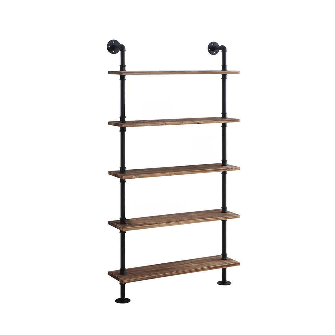 Juan 5 Tiered Shelf Industrial Pipe Shelves Williston Forge Finish: Black Pipe/Brown Shelves