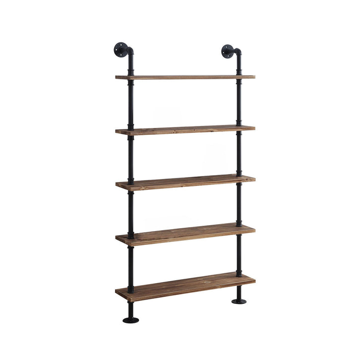 Juan 5 Tiered Shelf Industrial Pipe Shelves Williston Forge Finish: Black Pipe/Brown Shelves