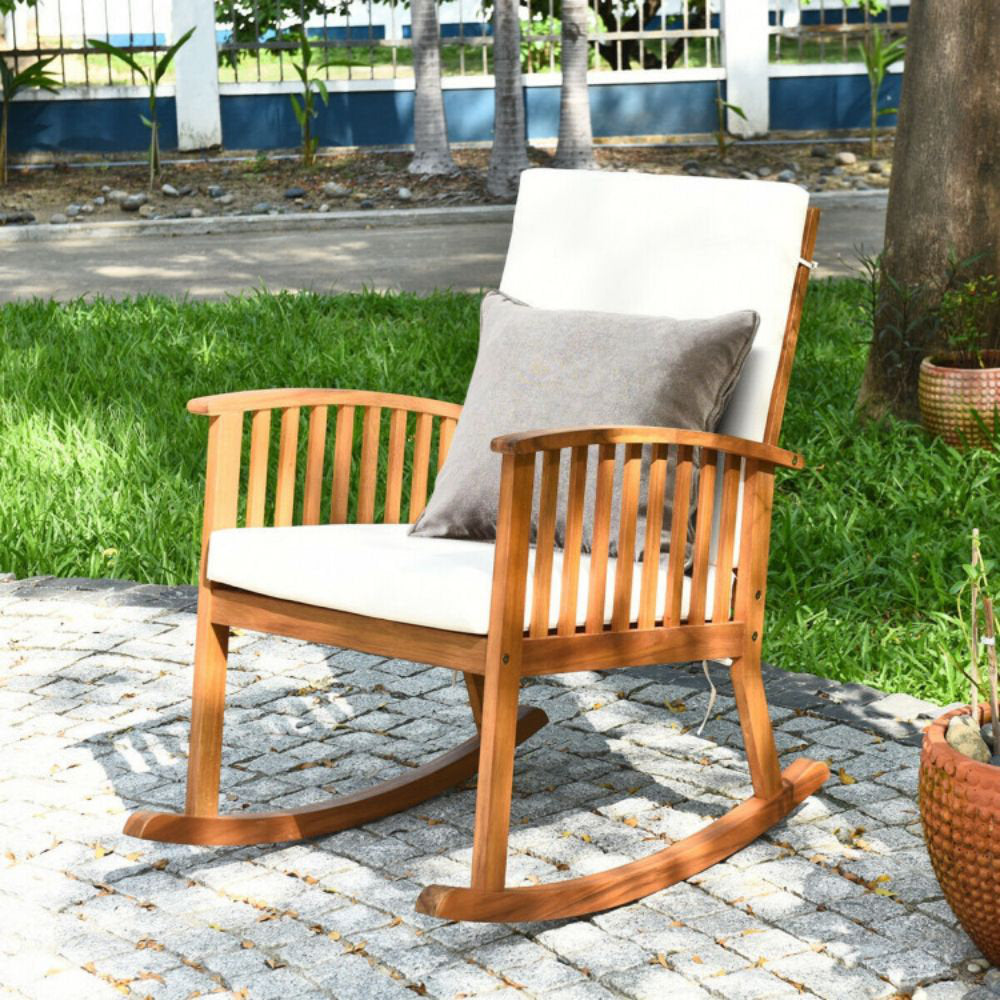 Grindstaff Patio Wooden Rocking Chair Lawn Garden Outdoor W/ Armrest Cushion Red Barrel Studio®