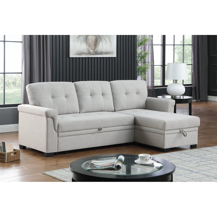 Efim 84" Wide Reversible Sleeper Sofa & Chaise Ebern Designs Fabric: Light Gray Linen Blend